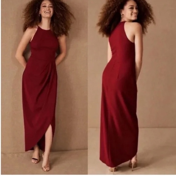 BHLDN Marceau High-Low Crepe Tulip Dress in Bordeaux Red Burgandy Size 12 - Picture 2 of 16